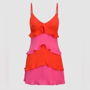 NWT Micas Color Block Pink and Orange Ruffled Mini Dress Size XS